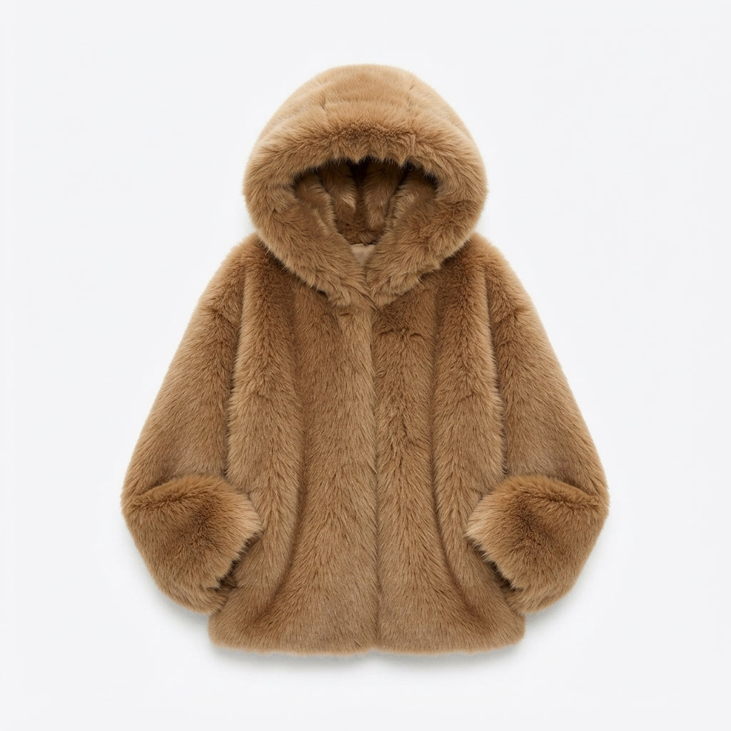 Manteau ample en fausse fourrure à capuche — Amielle Paris