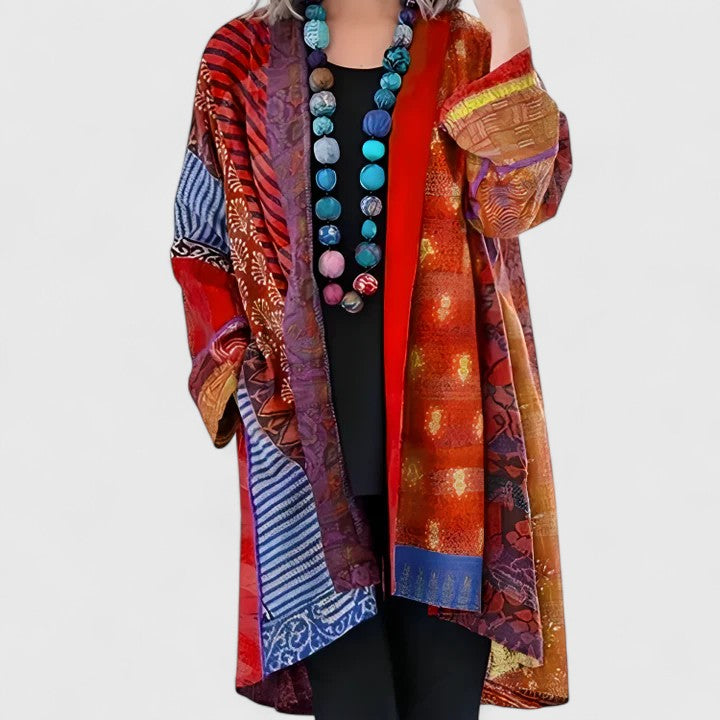 Gilet long façon kimono à imprimé patchwork — Amielle Paris