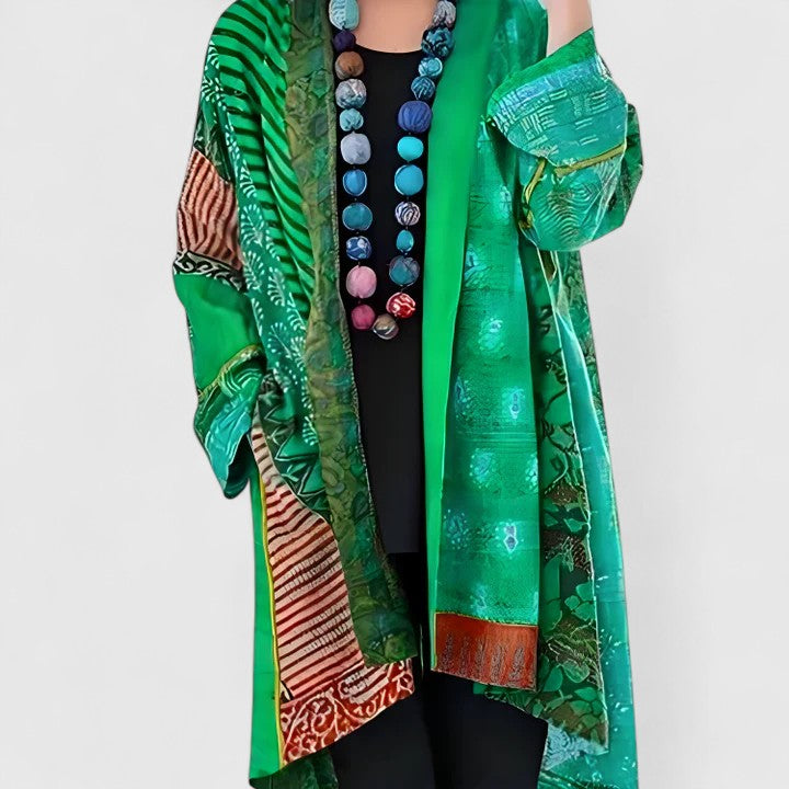 Gilet long façon kimono à imprimé patchwork — Amielle Paris