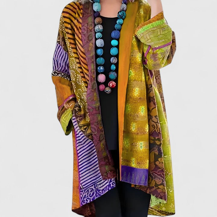 Gilet long façon kimono à imprimé patchwork — Amielle Paris