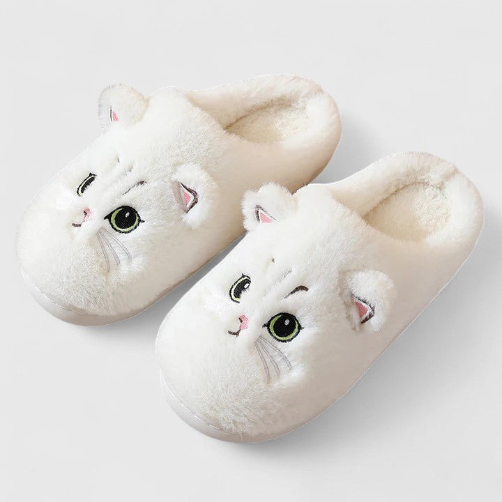 Chaussons duveteux à motif chat — Amielle Paris