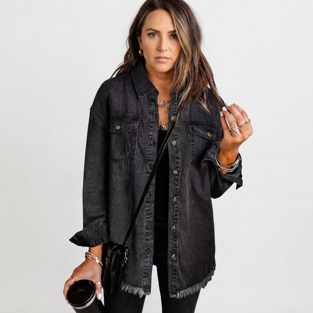 Veste en jean ample à ourlet effiloché — Amielle Paris