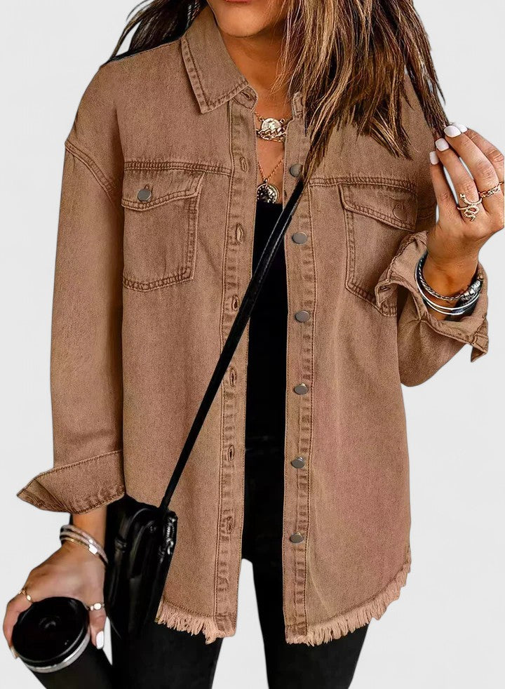 Veste en jean ample à ourlet effiloché — Amielle Paris