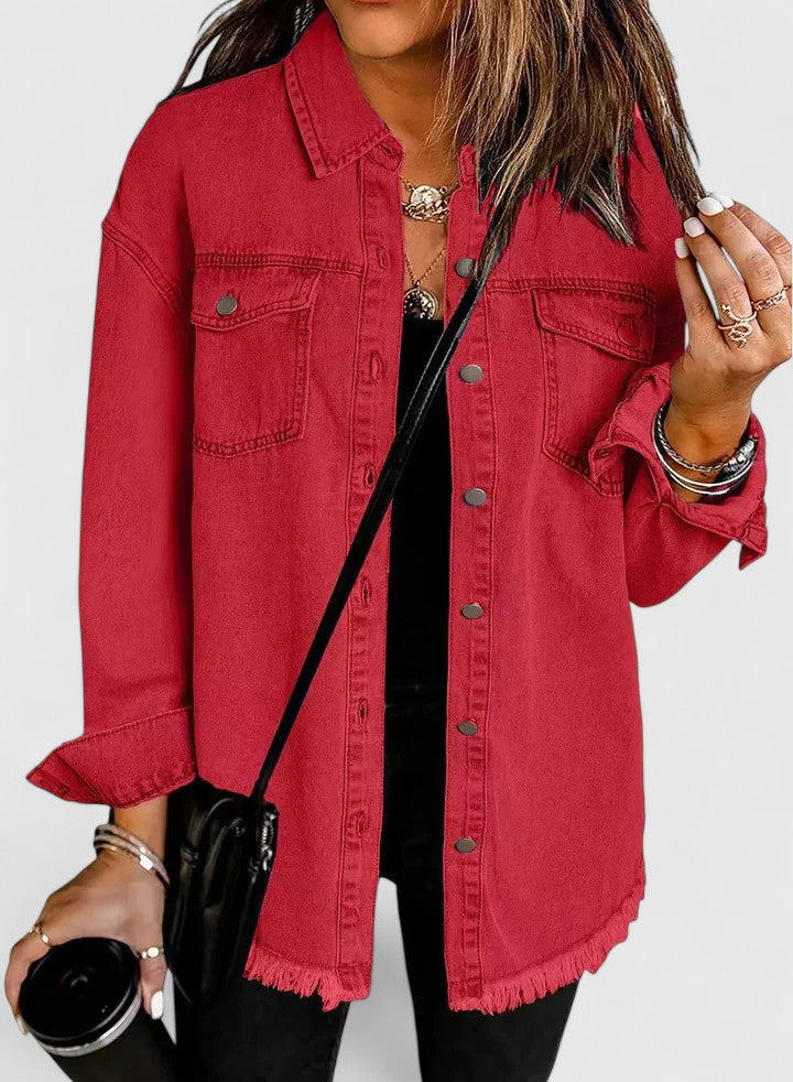 Veste en jean ample à ourlet effiloché — Amielle Paris