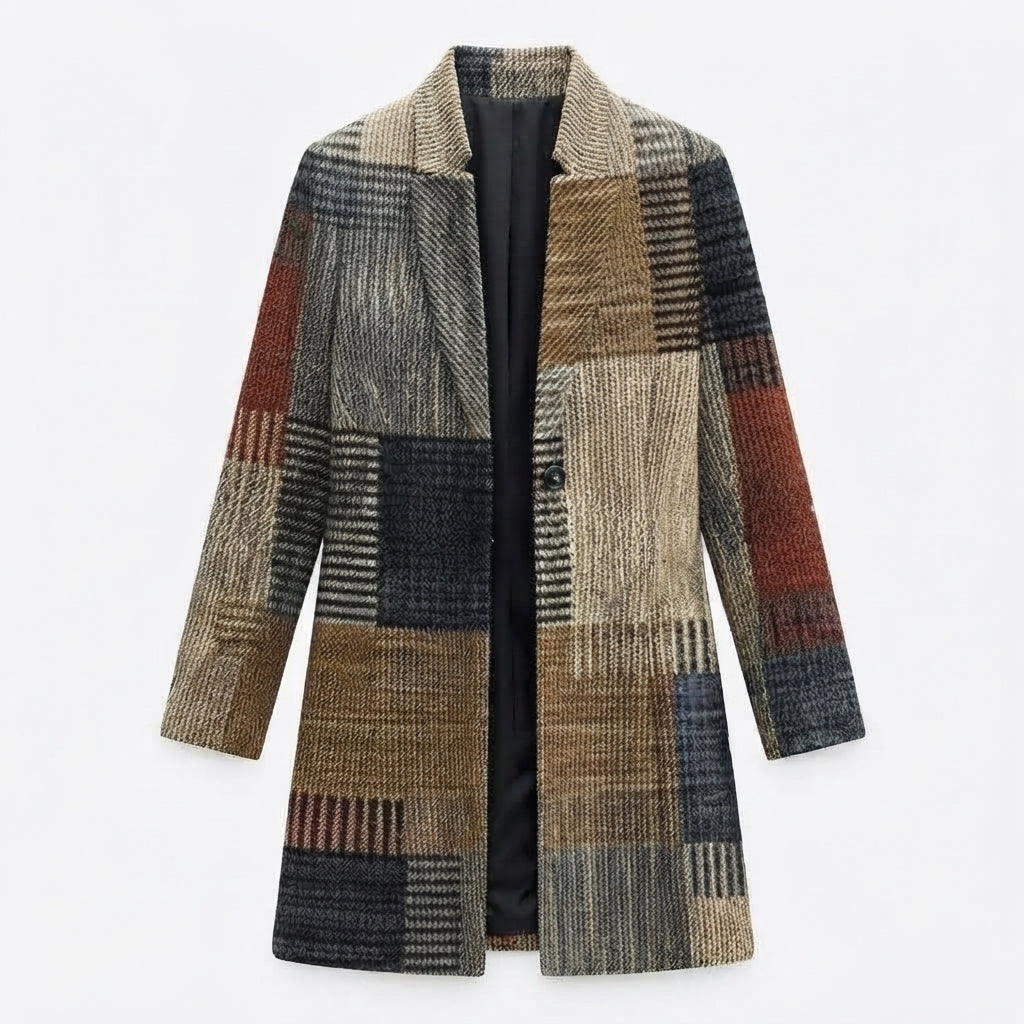Blazer en tweed à motif patchwork multicolore — Amielle Paris