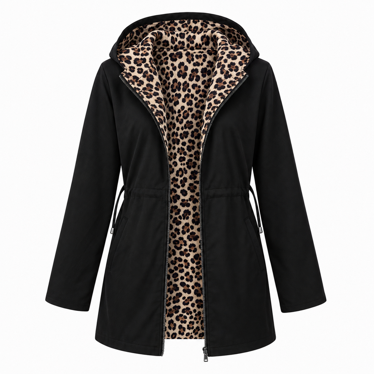 Manteau à capuche avec doublure léopard — Amielle Paris