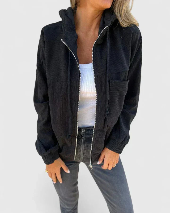 Veste en velours côtelé à capuche et taille ajustable — Amielle Paris