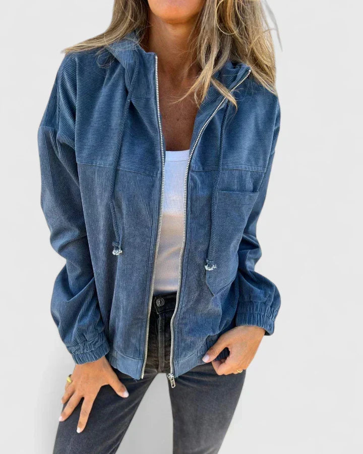 Veste en velours côtelé à capuche et taille ajustable — Amielle Paris
