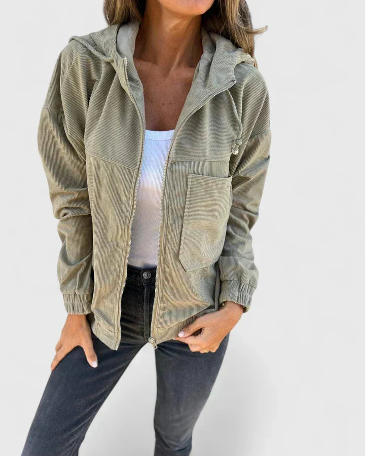 Veste en velours côtelé à capuche et taille ajustable — Amielle Paris