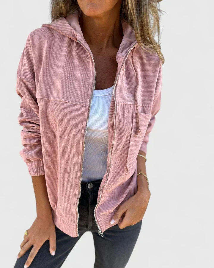 Veste en velours côtelé à capuche et taille ajustable — Amielle Paris