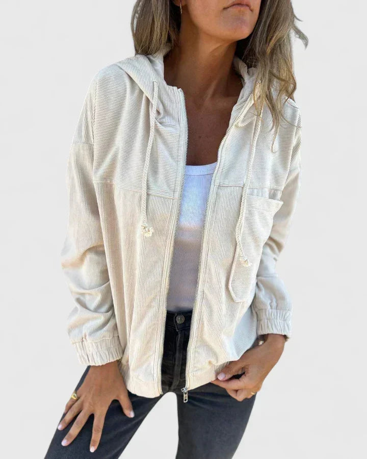 Veste en velours côtelé à capuche et taille ajustable — Amielle Paris