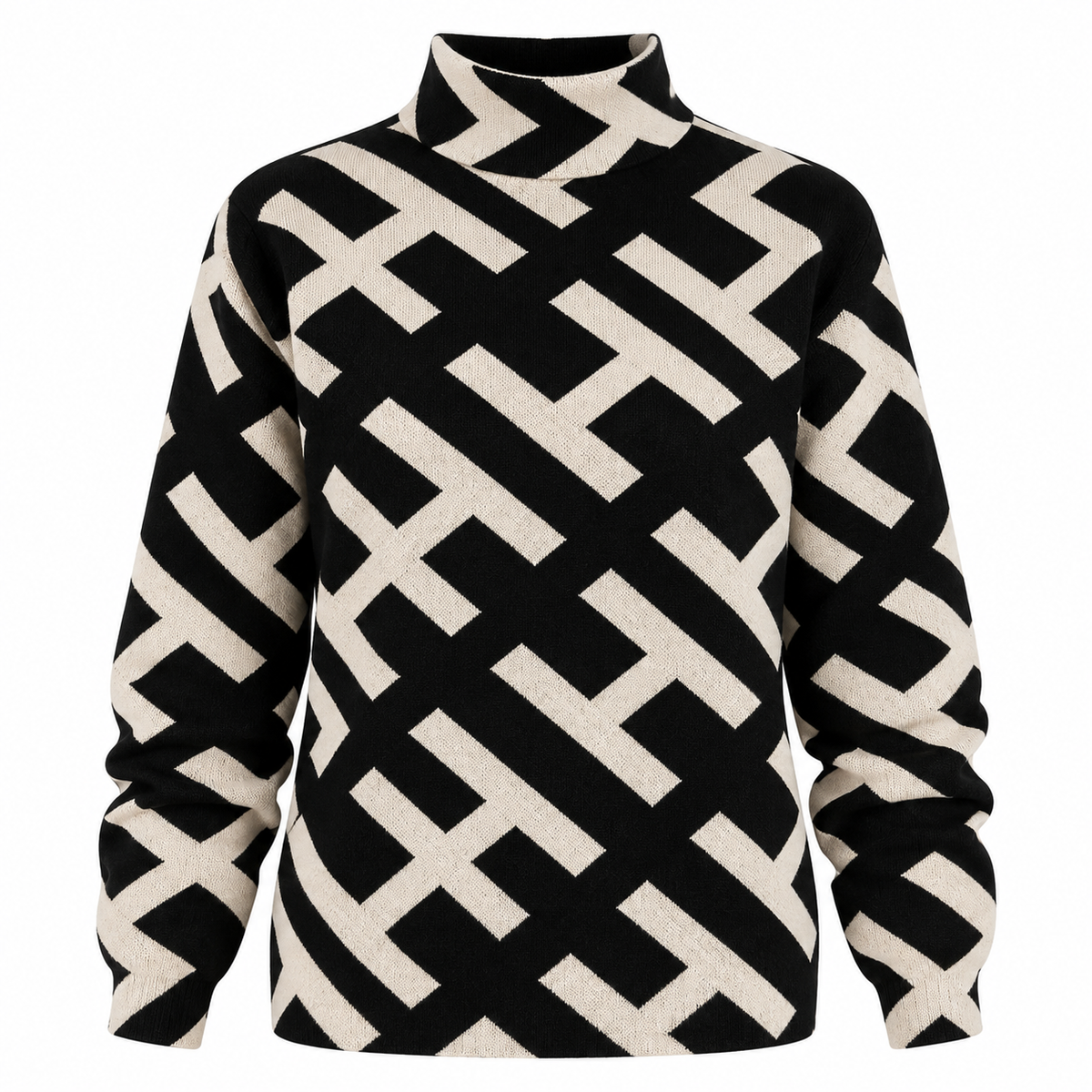 Pull à motifs géométriques et col cheminée — Amielle Paris