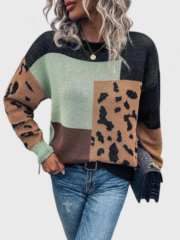 Nell — Pull à blocs de couleur et motif léopard — Amielle Paris