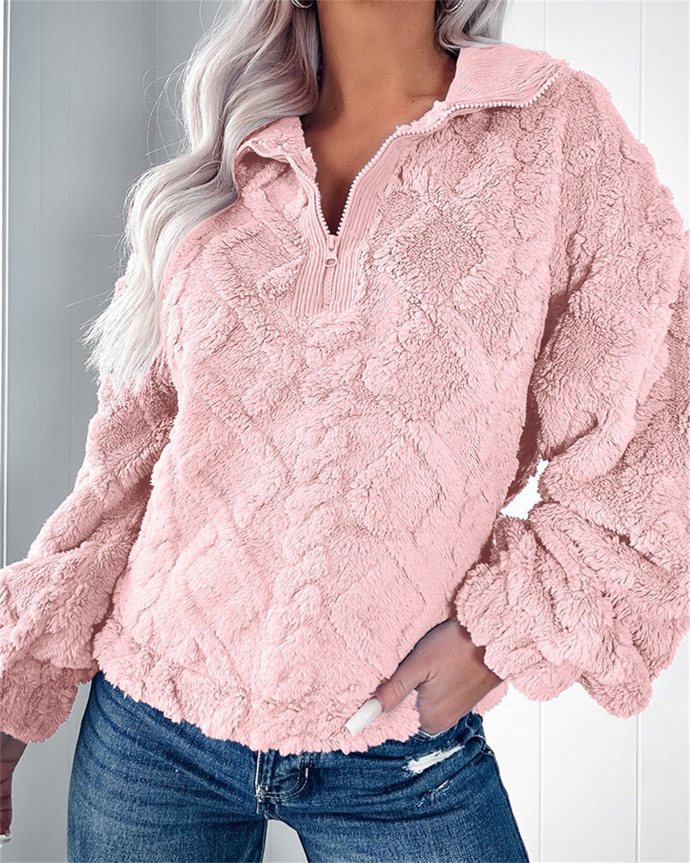 Pull polaire texturé à col zippé — Amielle Paris