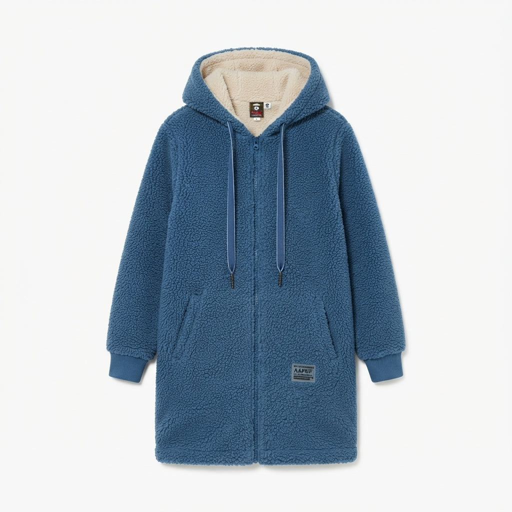 Veste longue en polaire effet peluche à capuche — Amielle Paris