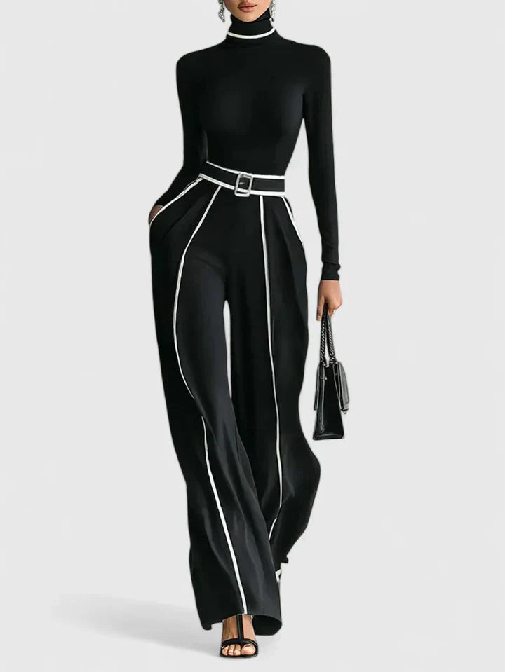 Ensemble col roulé et pantalon large à détails contrastés — Amielle Paris