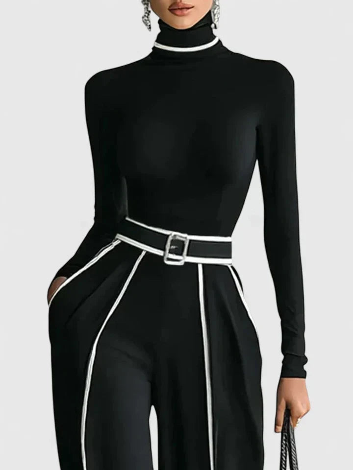 Ensemble col roulé et pantalon large à détails contrastés — Amielle Paris