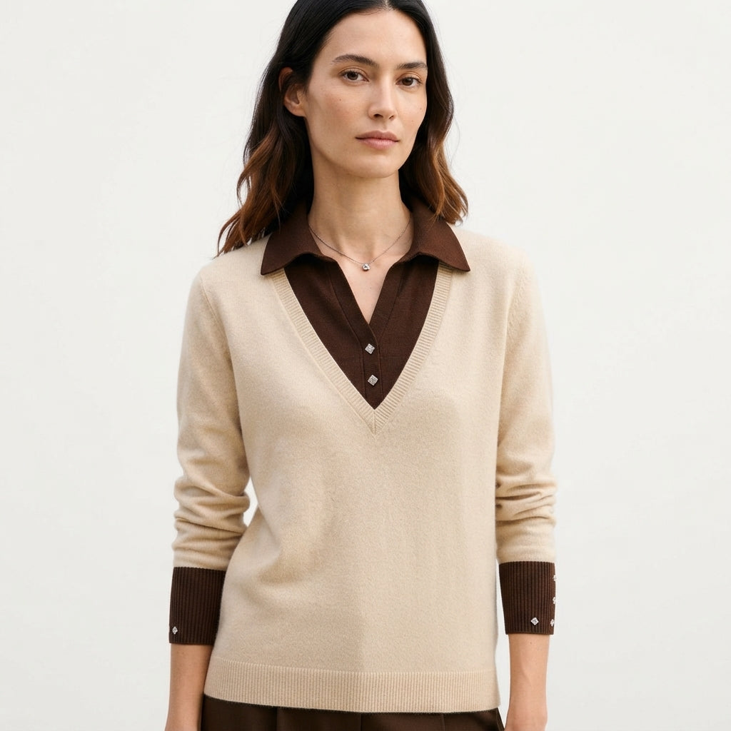 Pull à col polo et finitions contrastées — Amielle Paris