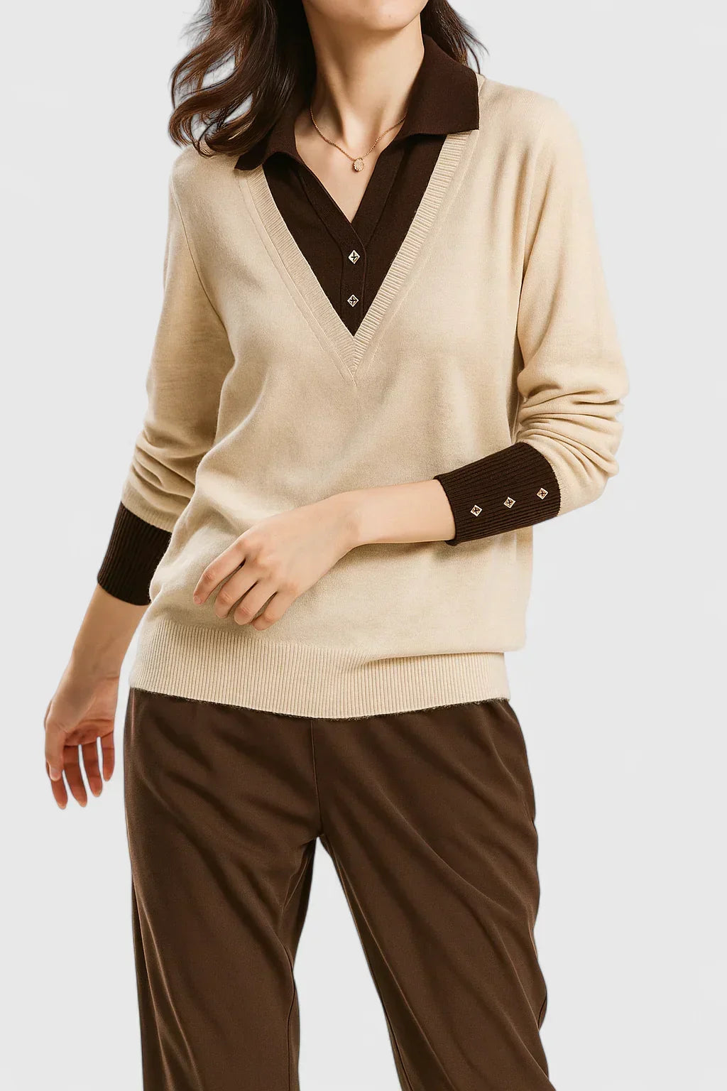 Pull à col polo et finitions contrastées — Amielle Paris