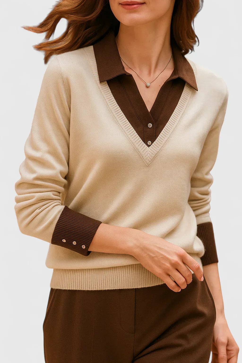 Pull à col polo et finitions contrastées — Amielle Paris