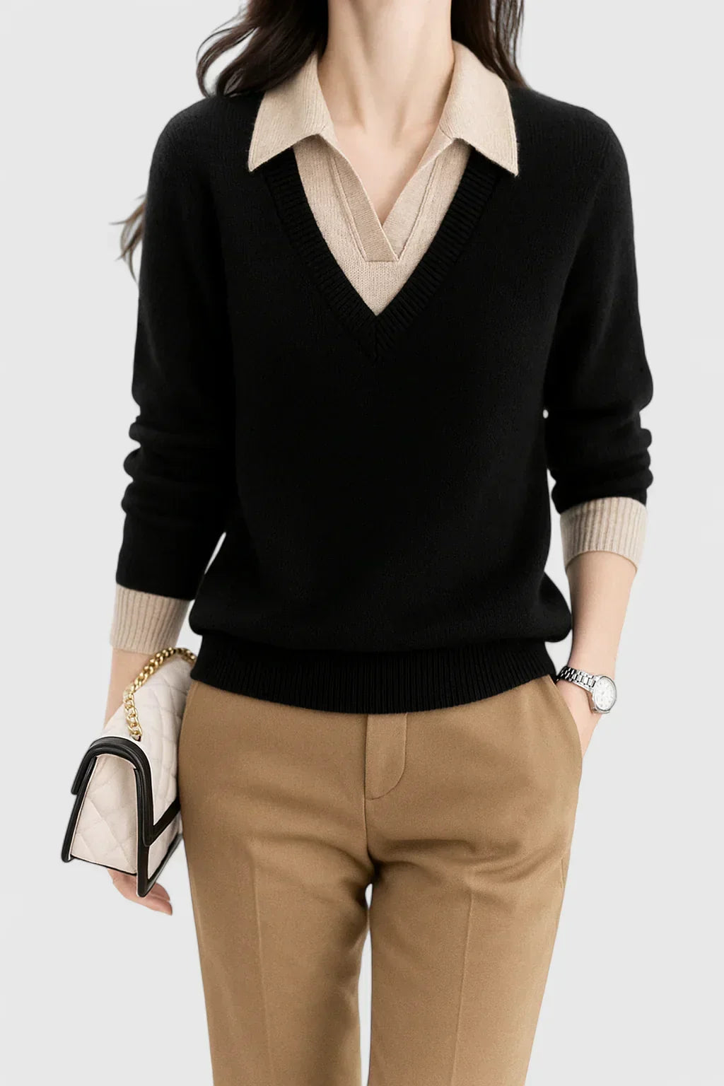 Pull à col polo et finitions contrastées — Amielle Paris