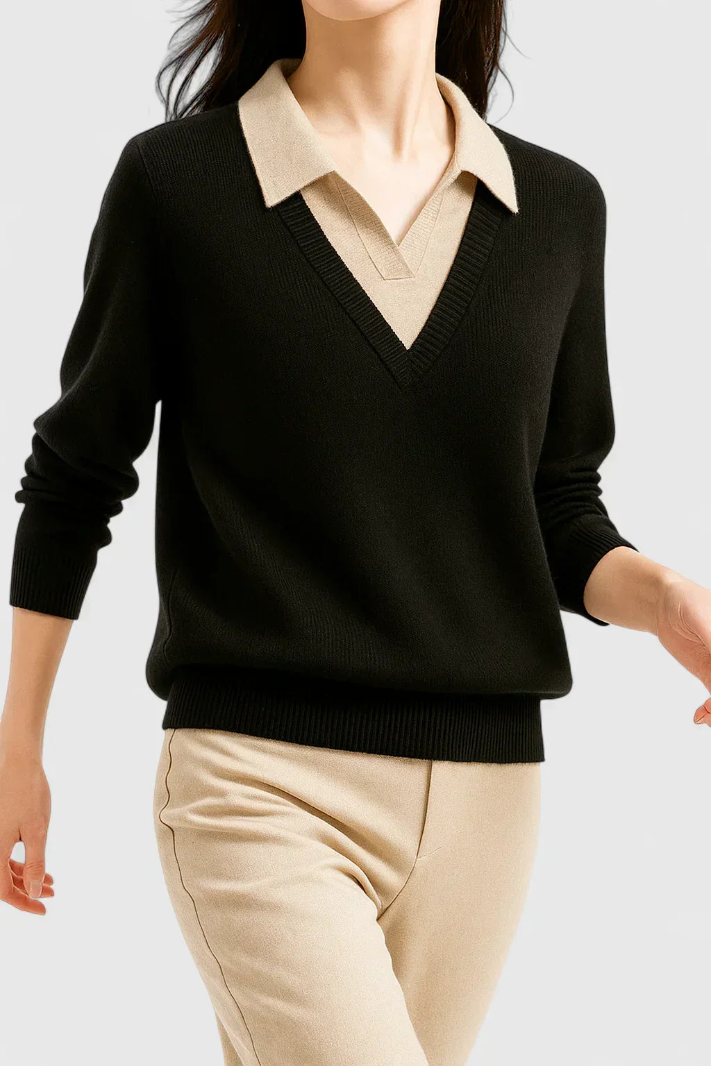 Pull à col polo et finitions contrastées — Amielle Paris