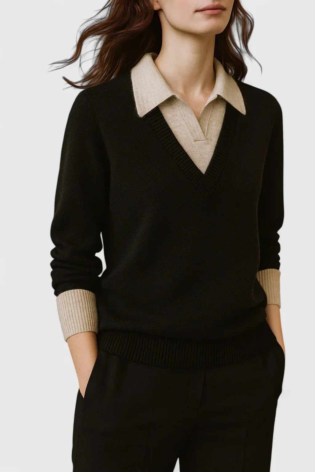 Pull à col polo et finitions contrastées — Amielle Paris