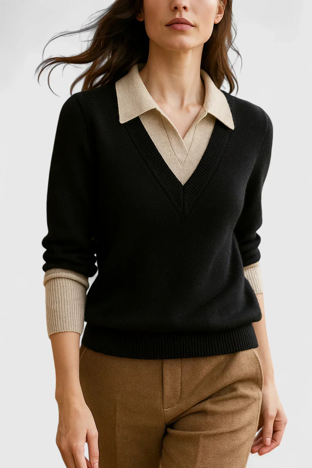 Pull à col polo et finitions contrastées — Amielle Paris