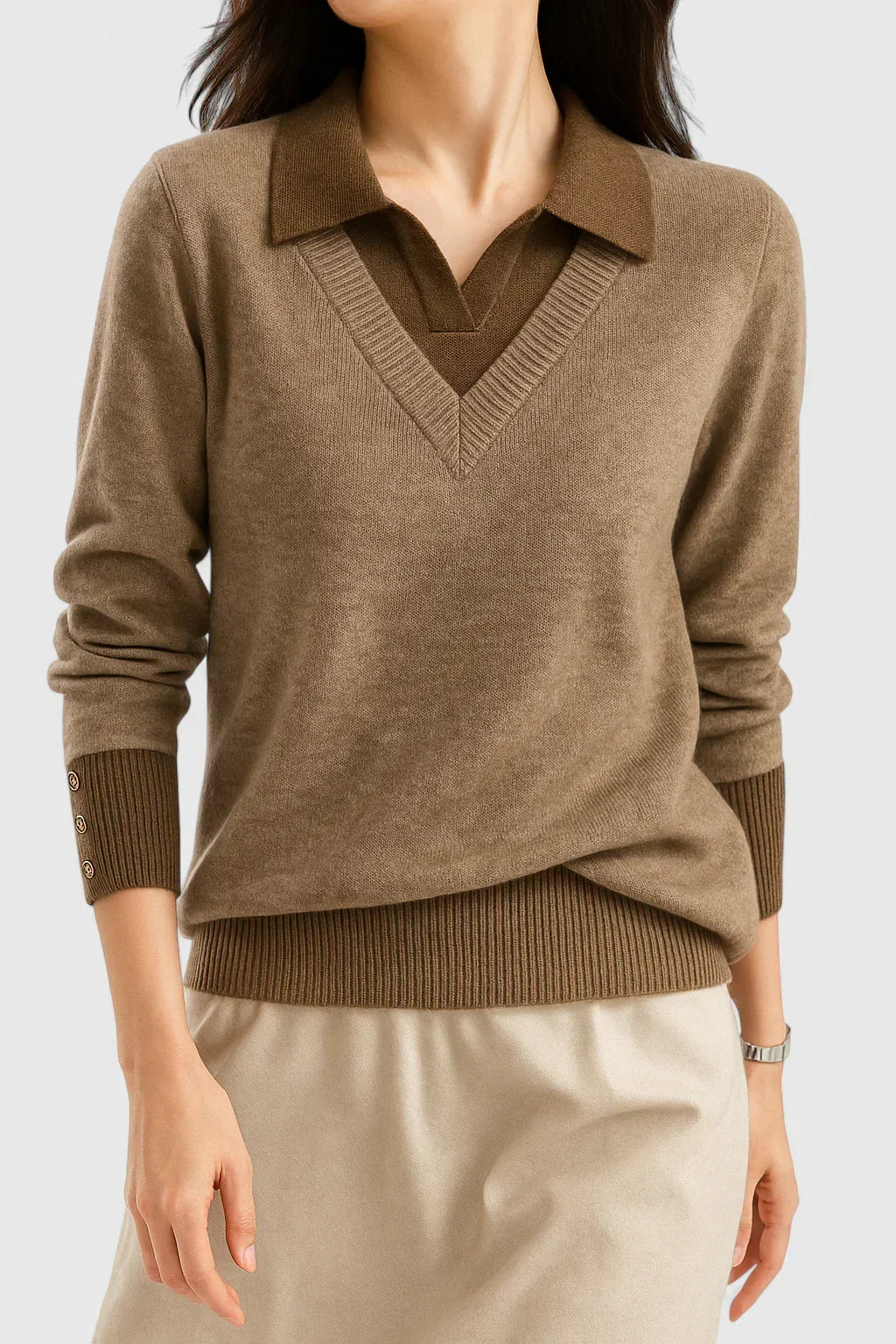 Pull à col polo et finitions contrastées — Amielle Paris