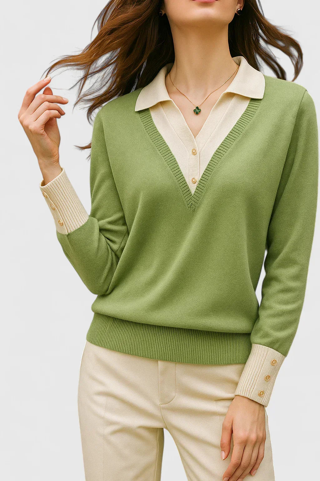 Pull à col polo et finitions contrastées — Amielle Paris