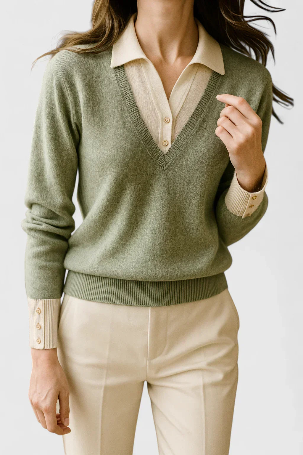 Pull à col polo et finitions contrastées — Amielle Paris