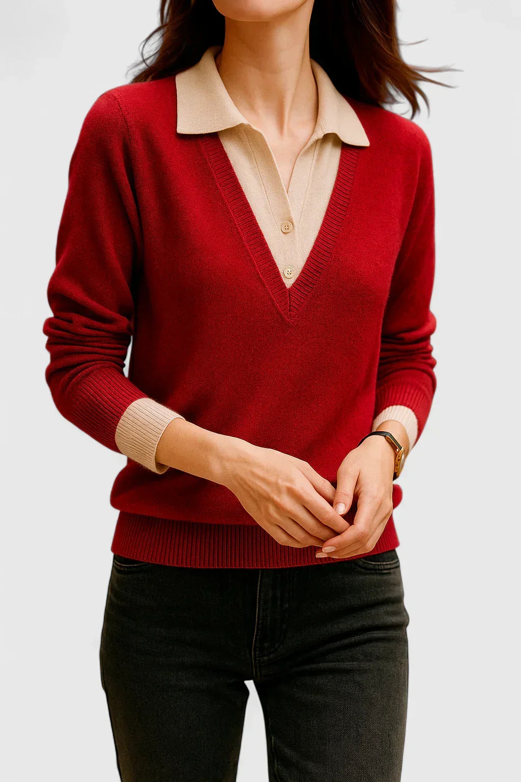 Pull à col polo et finitions contrastées — Amielle Paris