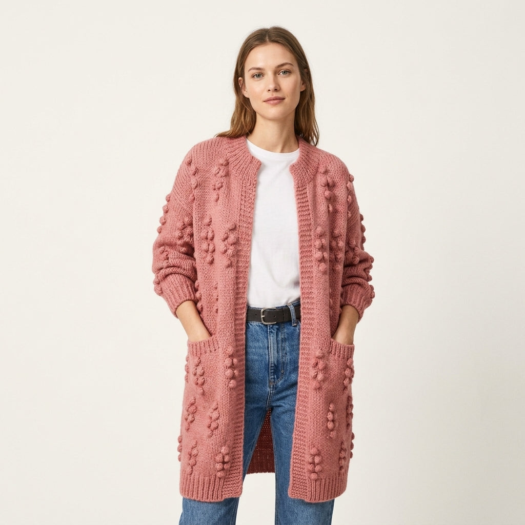 Gilet long en grosse maille à boules en relief — Amielle Paris