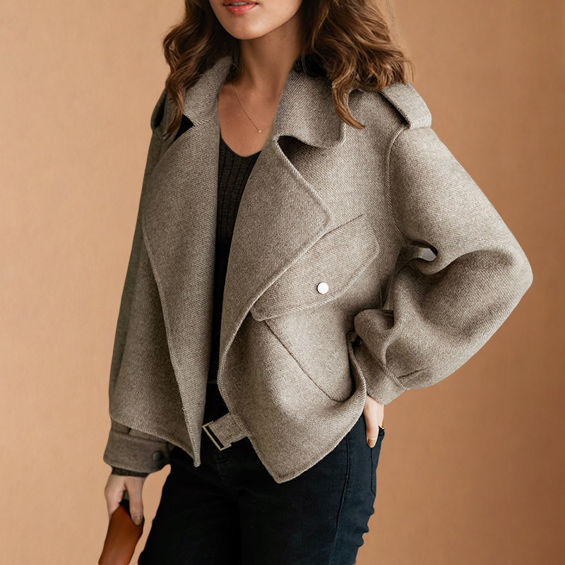 Veste courte style motard à large col — Amielle Paris