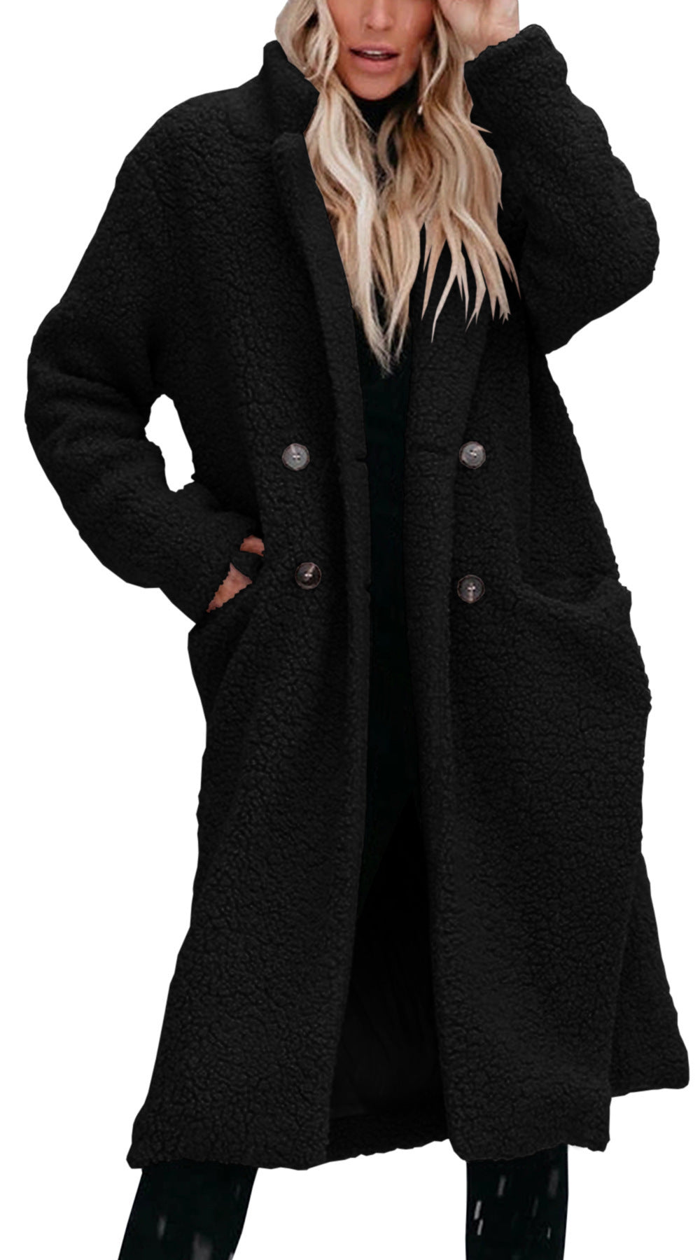 Manteau long en polaire effet peluche boutonné — Amielle Paris
