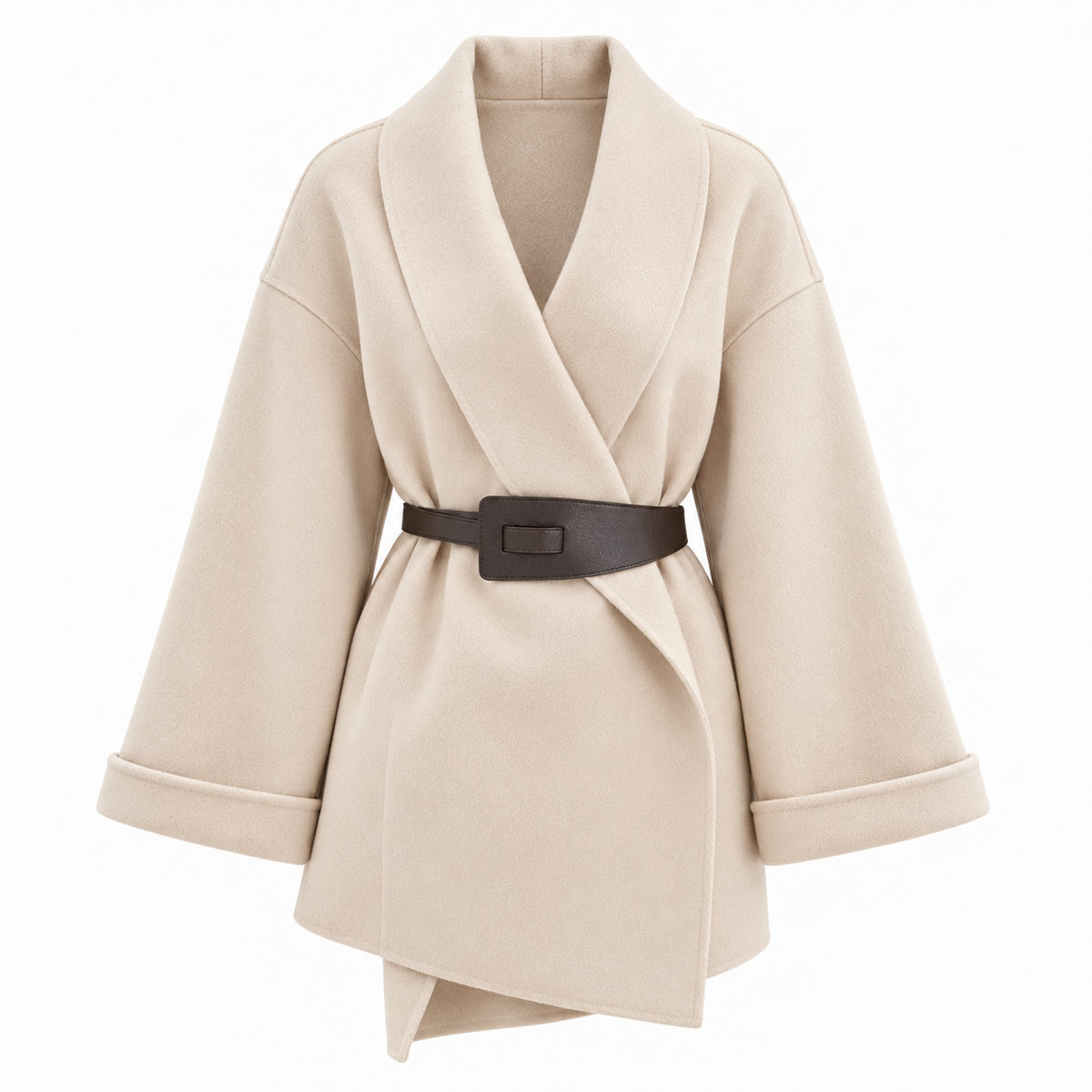 Manteau portefeuille à large col et ceinture — Amielle Paris