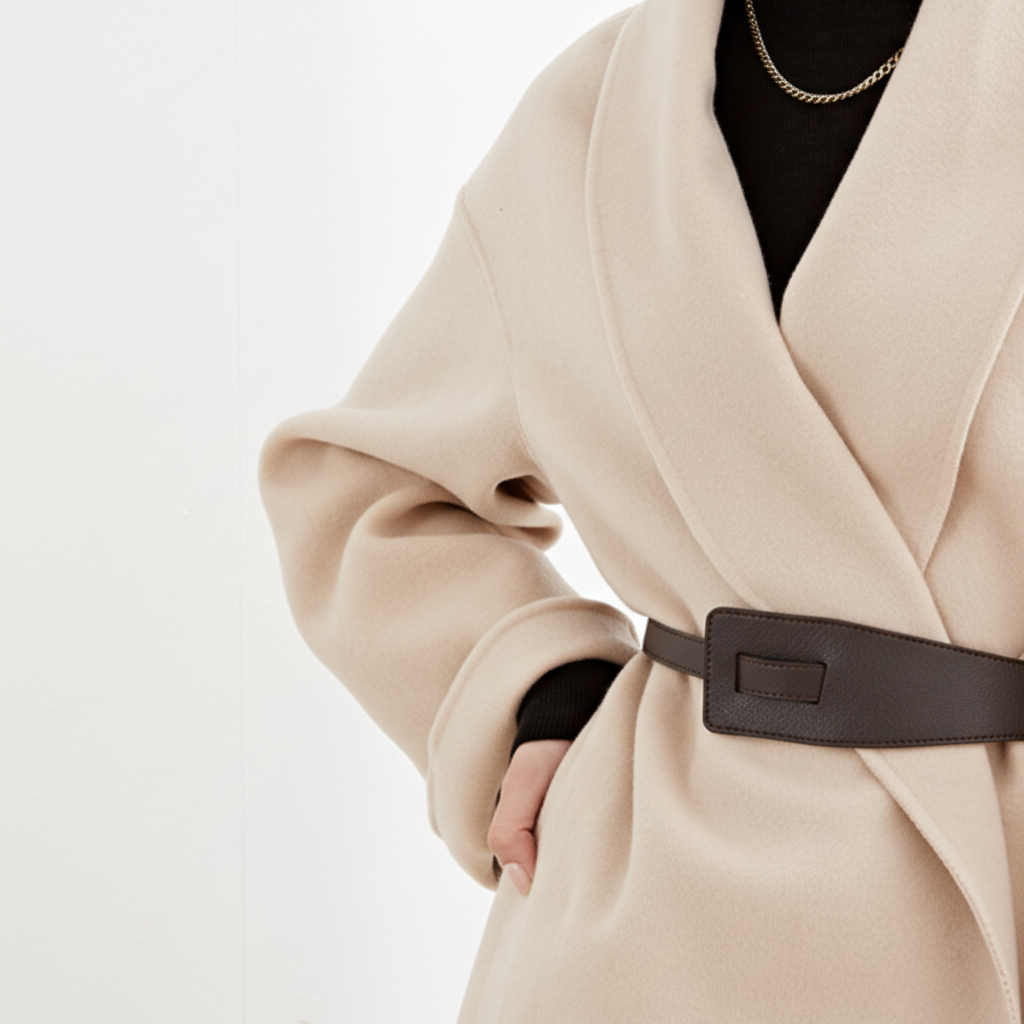 Manteau portefeuille à large col et ceinture — Amielle Paris