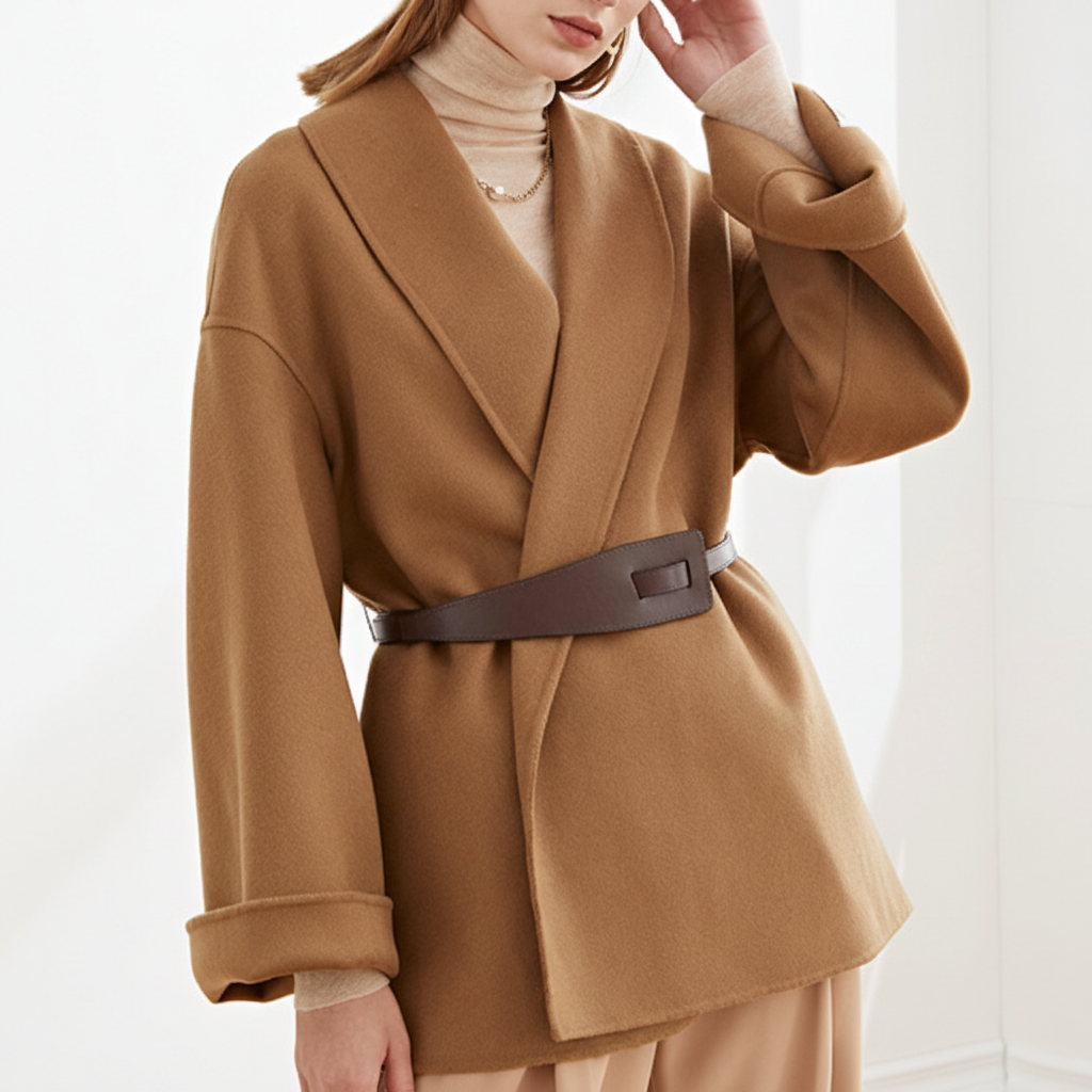 Manteau portefeuille à large col et ceinture — Amielle Paris