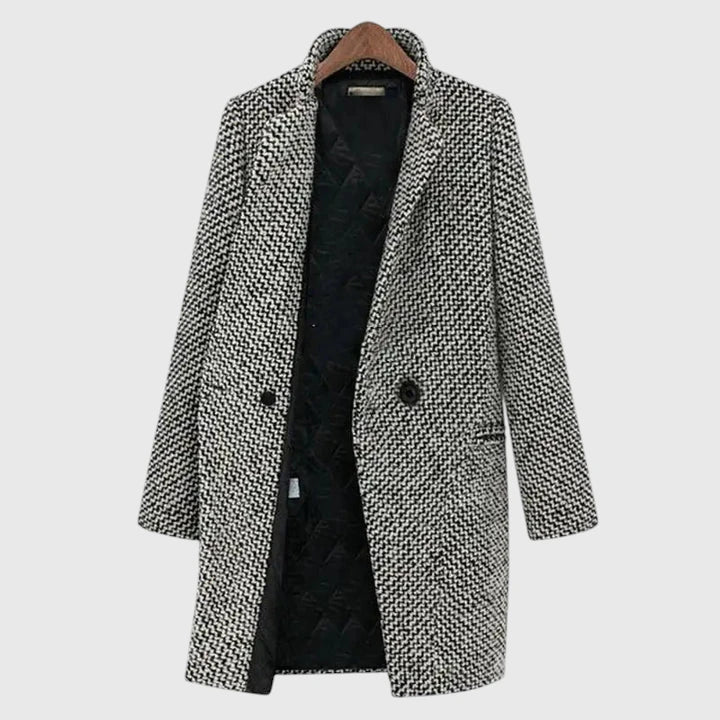 Manteau long en tweed pied-de-poule doublé matelassé — Amielle Paris
