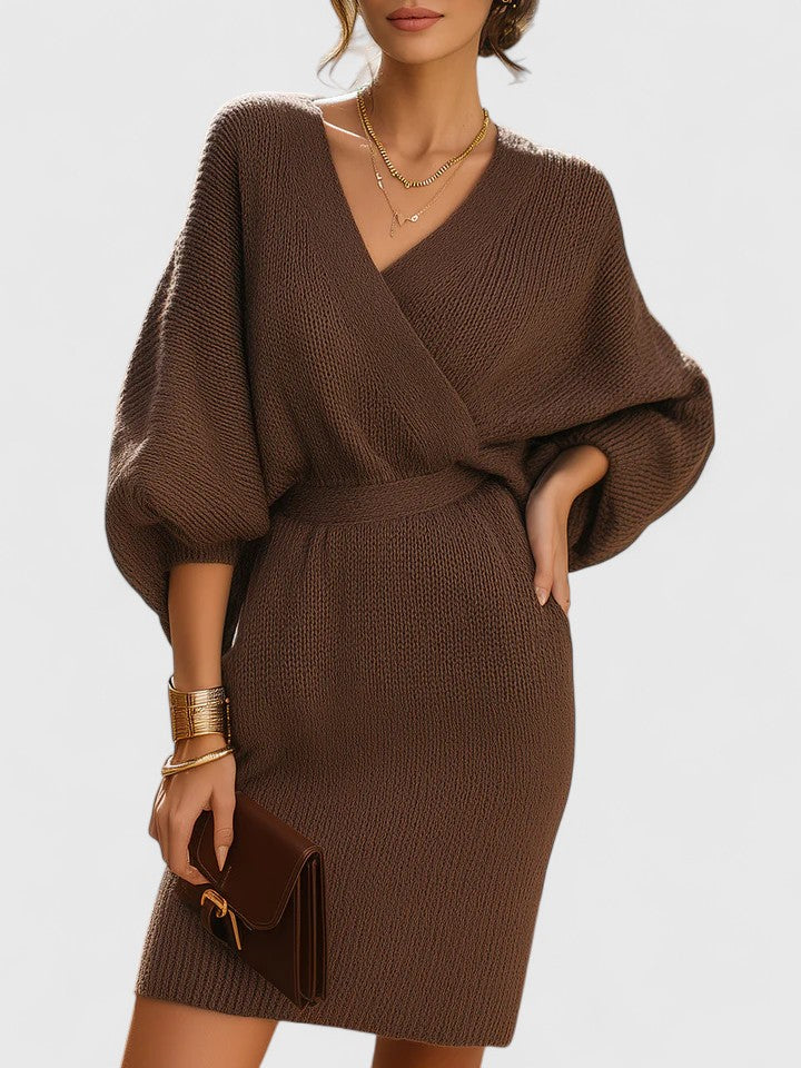 Robe-pull portefeuille à manches bouffantes — Amielle Paris