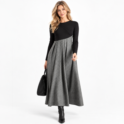 Robe longue bicolore à manches longues