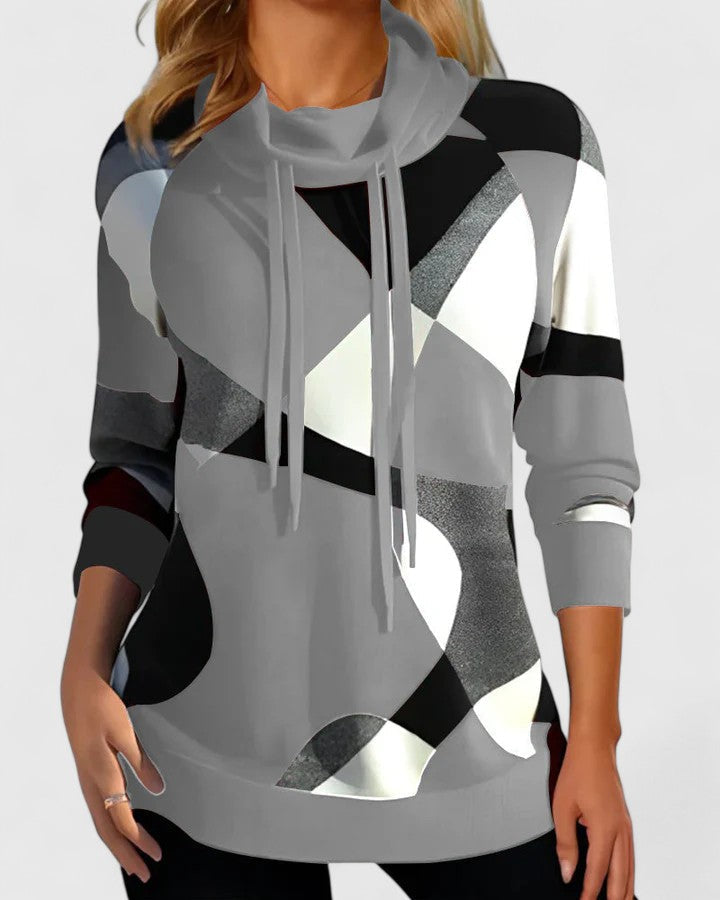 Pull à col bénitier, cordon et motifs contrastés — Amielle Paris