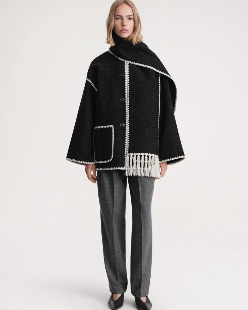 Freya | Veste cape en laine à franges — Amielle Paris