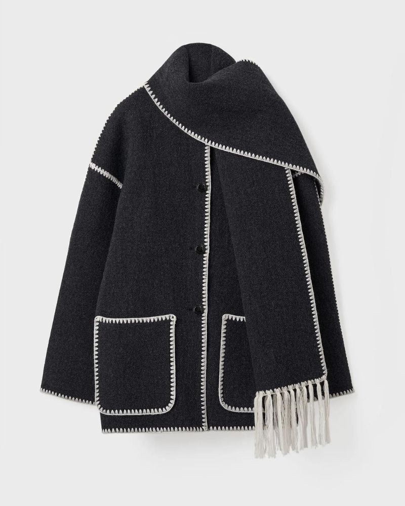Freya | Veste cape en laine à franges — Amielle Paris