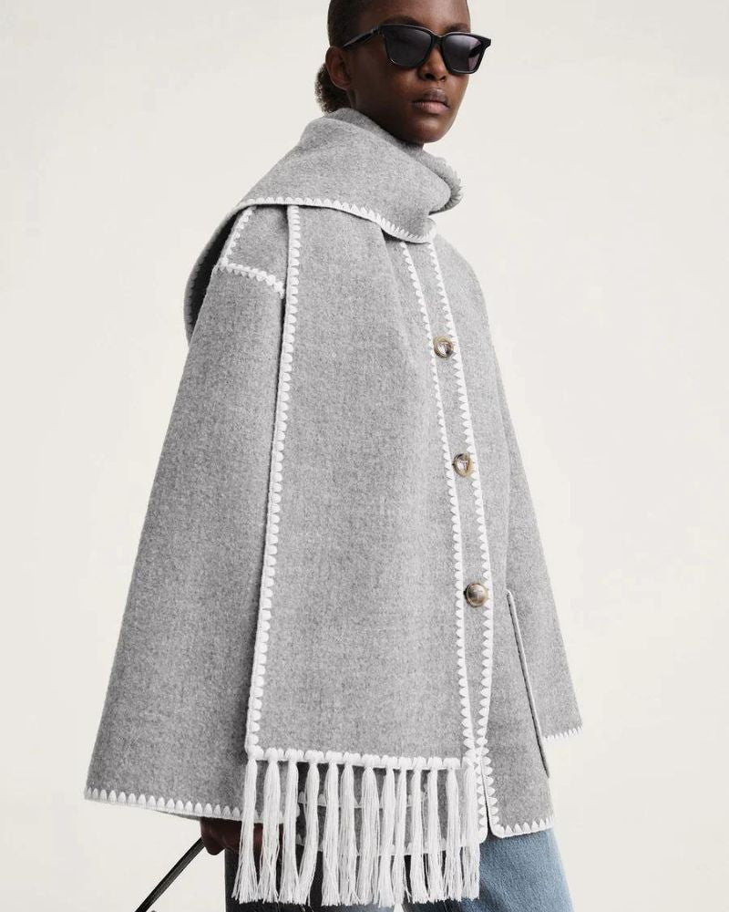 Freya | Veste cape en laine à franges — Amielle Paris