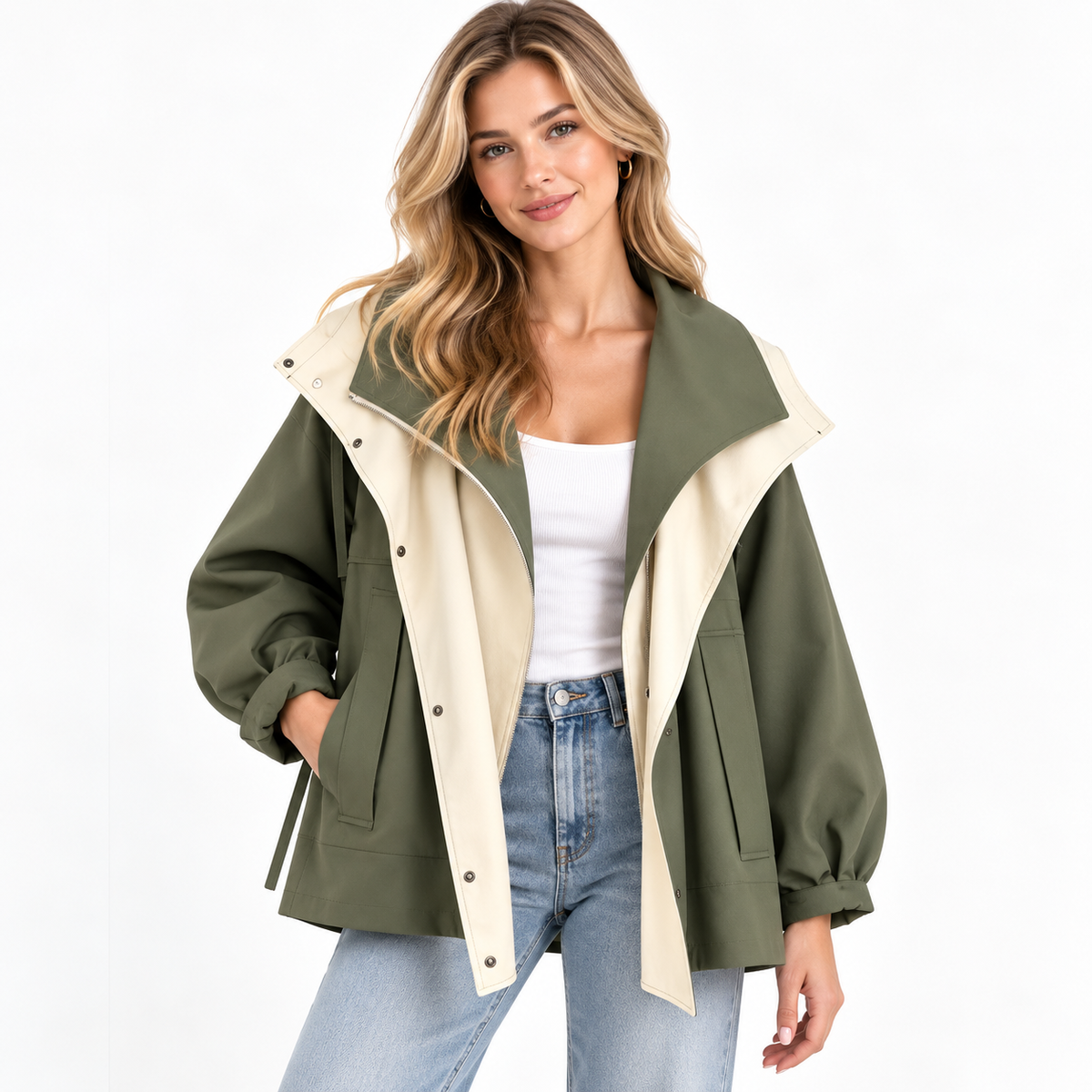 Rosalind | Veste ample déperlante à doublure contrastée — Amielle Paris