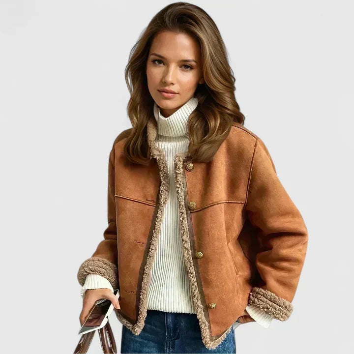 Poppy | Veste courte aspect daim et doublure imitation mouton — Amielle Paris