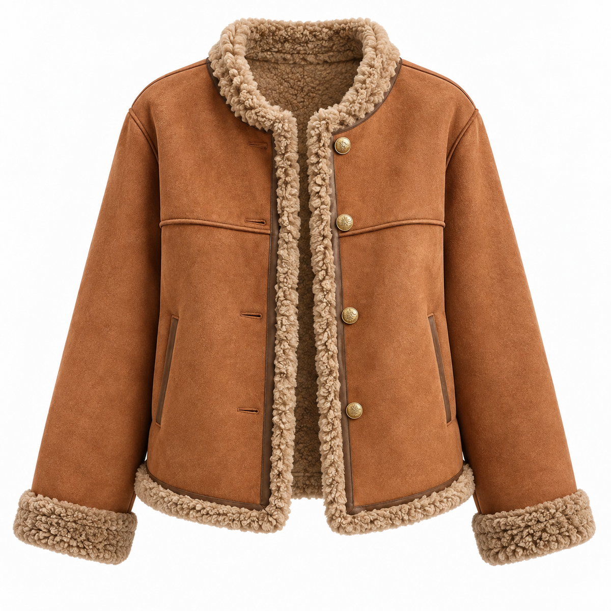 Poppy | Veste courte aspect daim et doublure imitation mouton — Amielle Paris