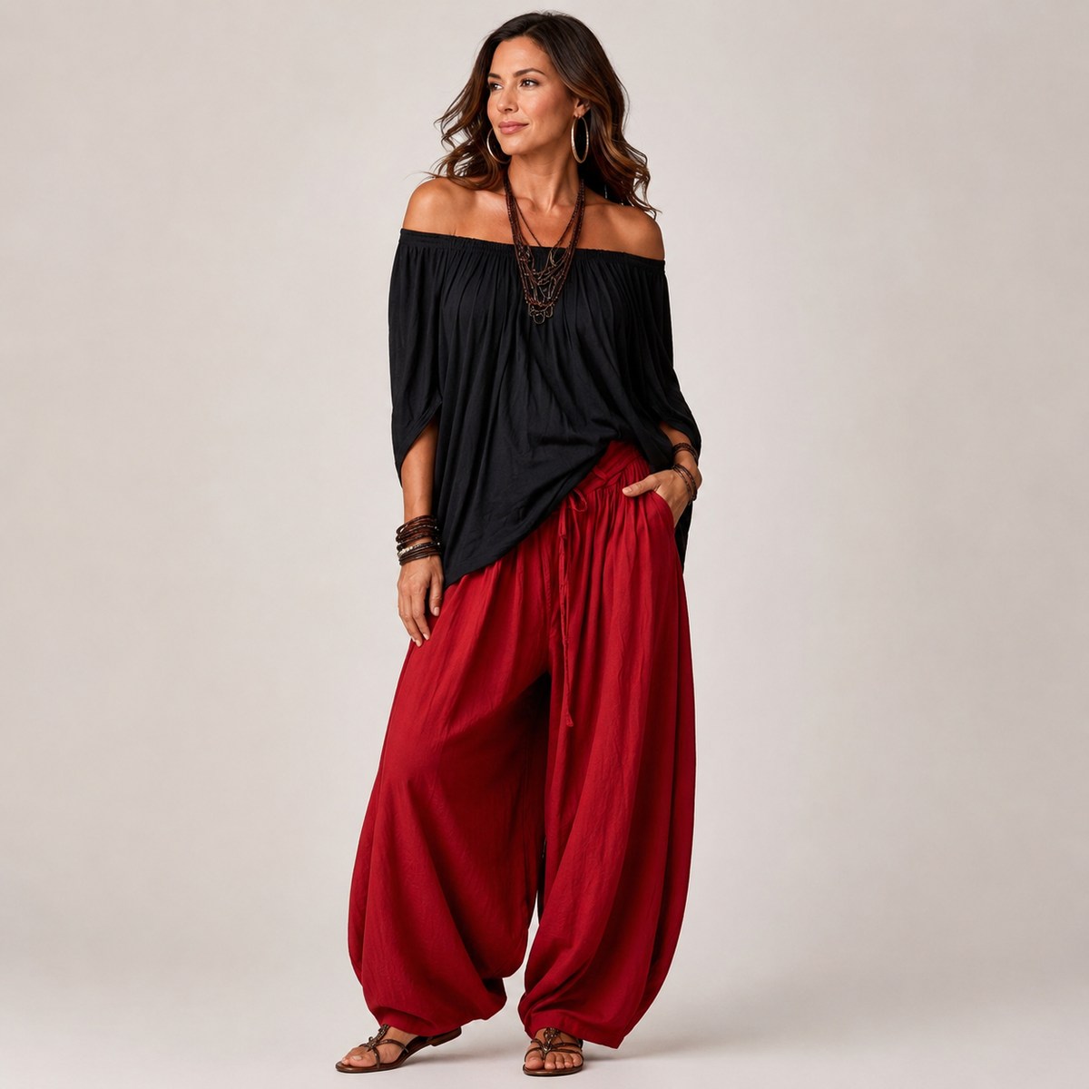 Lyra | Ensemble épaules dénudées et pantalon large — Amielle Paris