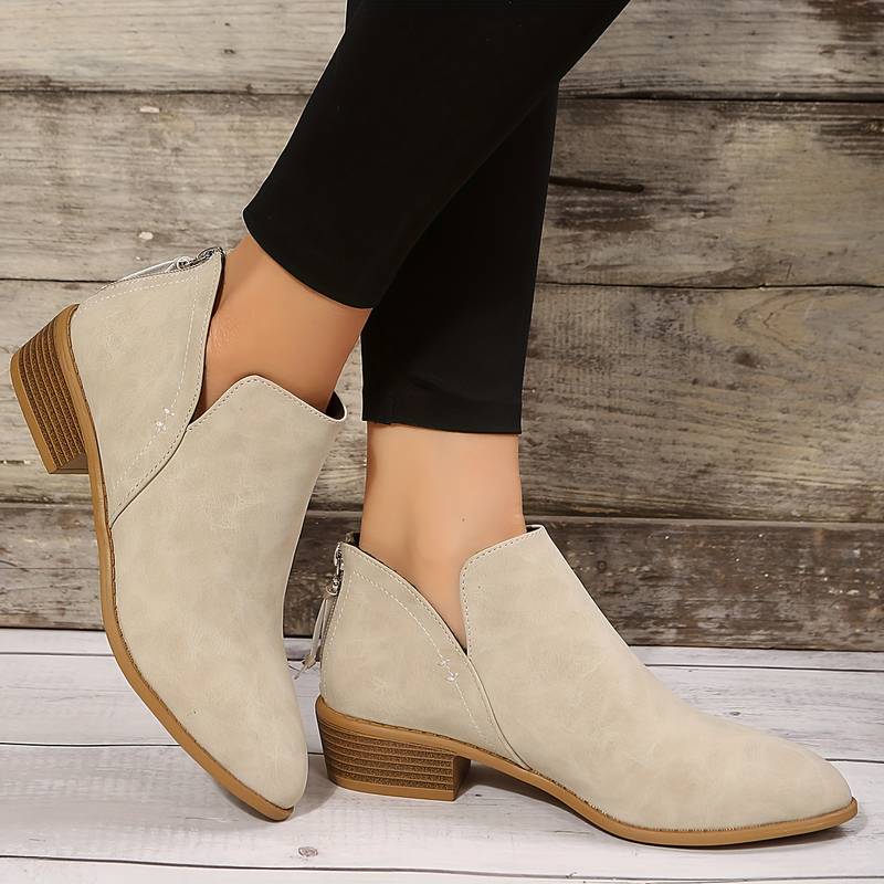 Juliette | Bottines à petit talon carré et zip latéral — Amielle Paris